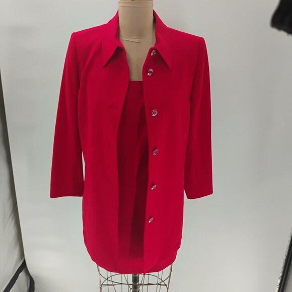 Escada wool dress w/ matching blazer jacket red orange exposed zipper classy - Picture 2 of 16